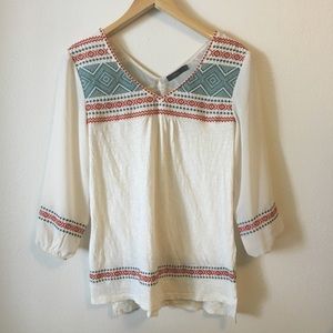 THML Boho Embroidered Peasant Top Shirt